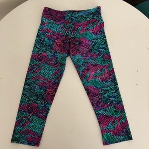 ONZIE snakeskin leggings pink teal turquoise capri